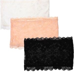 Elegant Lace Bandeau Set - Black, White, and Peach